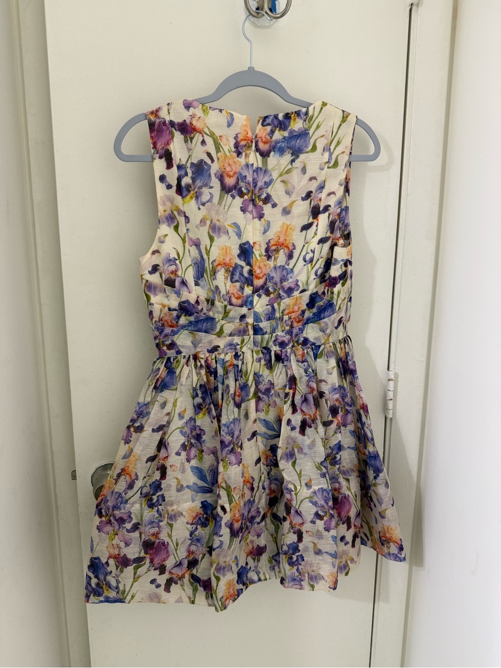 Zimmermann White Floral Sleeveless Dress with Purple, Blue & Orange Blooms
